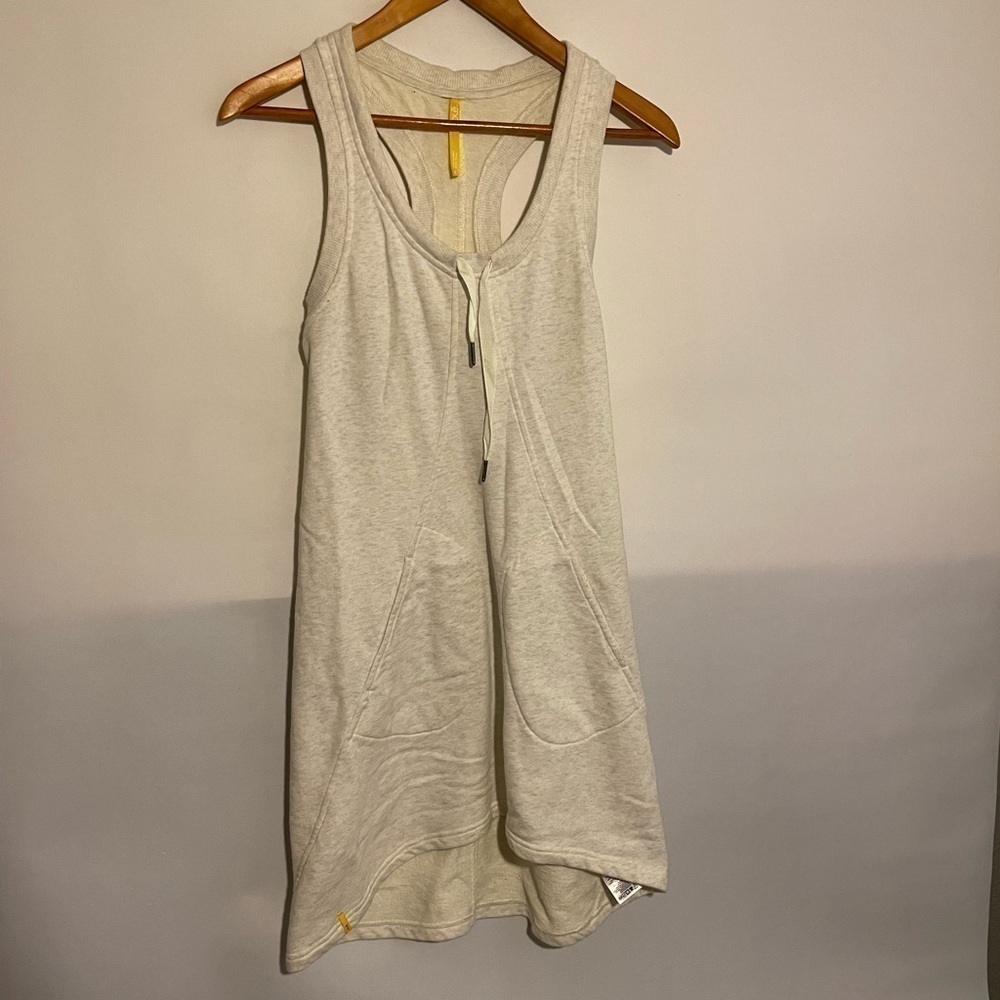Lole RacerBack Athleisure Dress Gray Size S Drawstring Pockets High Low